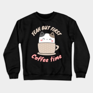 Cute Coffee Cat Crewneck Sweatshirt